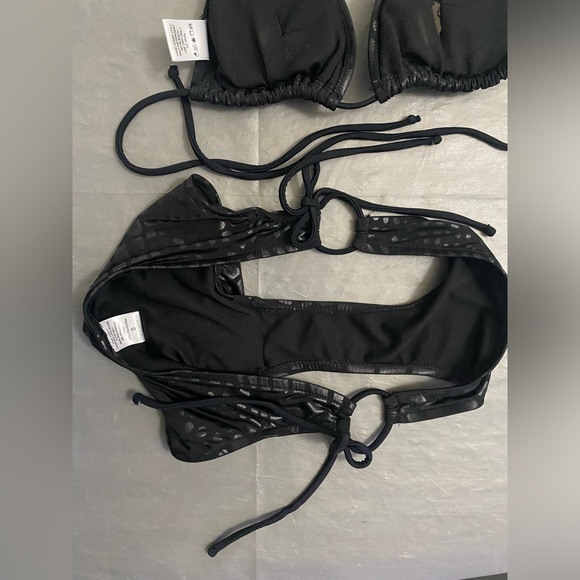 Crocodile Print String Bikini , Low Rise Scrunch Bottom Black; Top XS , Bottom S - Picture 8 of 11